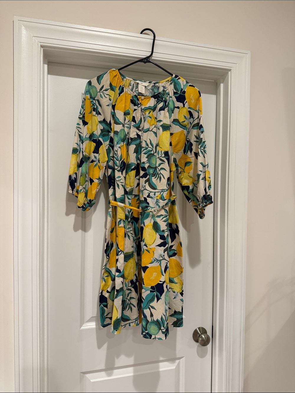 Floral Lemon Print Short Dress - Yellow & Green